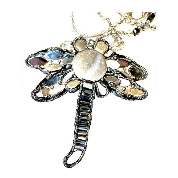 Zenzii huge sparkling dragonfly pendant long large crystal necklace 32”L - Picture 8 of 11
